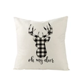 Nordic Christmas pillowcase featuring a black buffalo check deer silhouette and text - Lettering Deer Head Style (JYM104-8)