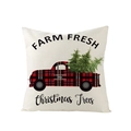 Christmas pillow cover with red plaid truck and green trees on cream fabric - Red Truck Carrying Trees (JYM104-10)