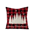 Red and black buffalo check Christmas pillow cover with white cedar trees and snowflake - Christmas Forest Silhouette (JYM104-14)