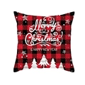 Housse de coussin de Noël à carreaux rouges avec texte Merry Christmas et sapins blancs - Joyeux Noël & Bonne Année Style (TPR302-1)