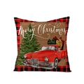 Christmas pillowcase with vintage red car and buffalo plaid edges on linen texture - Vintage Christmas Car Style (JYM104-20)
