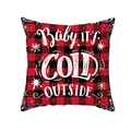 Red and black buffalo plaid Christmas pillow cover with Baby It's Cold Outside print - Baby it's cold outside Typography Style (TPR302-12)