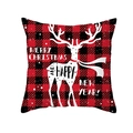 Red buffalo plaid Christmas pillowcase featuring a white reindeer silhouette design - Reindeer with Scarf Silhouette Style (TPR302-13)