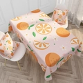 Waterproof cotton linen tablecloth with fresh orange prints for rectangular dining tables - Pink Orange Fresh Orange (ZB006-5)