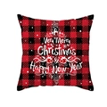 Red and black buffalo plaid Christmas pillow cover with white festive tree typography - Typography Christmas Tree Style (TPR302-14)