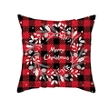 Red buffalo plaid Christmas pillowcase featuring a white wreath and Merry Christmas text - Christmas Wreath with Greetings Style (TPR302-15)