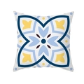 Kissenbezug aus Pfirsichhaut mit blau-gelbem geometrischem Blumenmuster auf Weiß - Blaues Mandala Geometrischer Stil (TPR329-1)