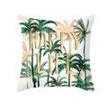 Nordic peach skin pillowcase with green palm leaves and golden Happy Life print - Happy Life Gold Letters (TPR283-5)