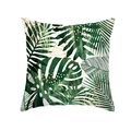 Nordic square pillowcase with green monstera and gold palm leaves print on white fabric - Tropical Art Composition (TPR283-6)