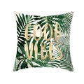 Tropical green leaf pillow cover with gold Good Vibes text on white background - Good Vibes Gold Letters (TPR283-7)
