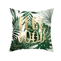 Nordic pillowcase with tropical palm leaf print and golden Feel Good text detail - Feel Good Gold Letters (TPR283-8)