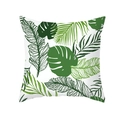 Square peach skin pillowcase featuring green tropical monstera leaf print on white background - Mixed Tropical Leaves (TPR283-11)