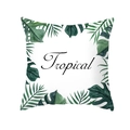 Square white pillowcase with tropical green leaves and Tropical text print - Tropical Art Text (TPR283-18)