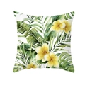 Square pillowcase featuring tropical green palm leaves and yellow frangipani flowers - Tropical Floral Frangipani (TPR283-19)