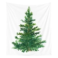 Nordic tapestry featuring a green watercolor Christmas tree print on white fabric - 95x73 / Watercolor Green Christmas Tree (CGT048-1)