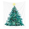 Nordic watercolor Christmas tree wall tapestry with colorful ornaments on white fabric - 95x73 / Watercolor Christmas Tree with Star (CGT048-2)