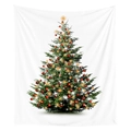 Nordic Christmas tree tapestry with watercolor green tree print on white background - 95x73 / Dense Decorated Christmas Tree (CGT048-3)