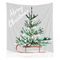 Nordic watercolor Christmas tree tapestry with Merry Christmas text on white background - 130x150 / Watercolor Tree & Sleigh (CGT048-5)