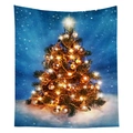 Nordic Christmas tapestry featuring a glowing watercolor tree on a snowy night background - 130x150 / Night Forest Christmas Tree (CGT048-6)