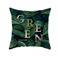 Nordic square cushion cover with green tropical leaves and golden GREEN text print - Green Art Typography (TPR283-30)