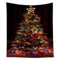 Nordic Christmas tapestry featuring a realistic snowy tree with colorful lights on dark wood - 130x150 / Christmas Tree with Lights (CGT048-7)