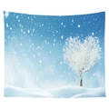 Winter snow tapestry featuring a heart-shaped snow tree against a blue sky background - 130x150 / Heart Shaped Snow Tree (CGT048-8)