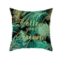 Nordic green plant pillowcase with golden Follow your Dreams text on black background - Follow Your Dreams Black (TPR283-33)