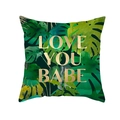 Nordic green monstera leaf pillow case with gold Love You Babe text on peach skin fabric - Love You Babe Text (TPR283-34)