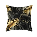Nordic green plant pillowcase with golden tropical palm leaf pattern on dark ground - Luxury Gold Leaf Black (TPR283-36)