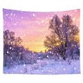 Nordic winter sunset tapestry with snowy forest and dreamy purple landscape print - 130x150 / Dreamy Snowy Forest Sunset (CGT048-13)