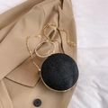 Elegant black sphere clutch bag with glitter finish and golden circular metal handle - Black