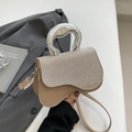 Elegant apricot crossbody bag with glitter flap and unique silver irregular metal handle - Khaki