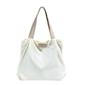 Borsa tote minimalista in velluto a coste beige con patch in pelle moda per pendolari - Bianco Sporco