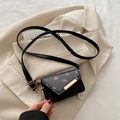 Mini black PU leather crossbody bag with cherry print and golden metal buckle flap - Black Cherry