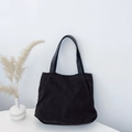 Bolso tote minimalista de pana negra con elegantes correas de hombro de ecocuero - Negro
