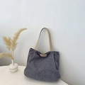 Bolso tote de pana azul grisáceo con asas de cuero blanco para estudiantes modernas - Azul grisáceo
