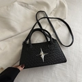 Black crocodile-patterned crossbody bag with silver star clasp in Y2K punk style - Black