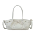 Borsa tote minimalista in pelle PU bianco crema con fiocco elegante e tracolla sottile - Bianco