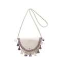 Sac à bandoulière en paille d'été avec rabat demi-rond et glands colorés pour la plage - Violet