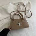 Khaki woven texture square bag with silver star buckle and adjustable strap - Khaki