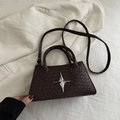 Deep brown crossbody bag with crocodile texture and a silver star metallic ornament - Dark Brown