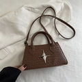 Brown woven square crossbody bag with star metal decor and adjustable shoulder strap - Tan
