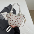 Borsa a spalla bianca con stampa ciliegie, manici annodati e tracolla regolabile - Bianco Sporco - Senza Pendente