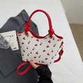 Borsa tote bianca con stampa a ciliegie rosse e manici rossi per un look alla moda - Rosso Vino (Senza Ciondolo)
