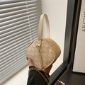 Mini borsa beige chic con monogramma, catena dorata e manico superiore da donna - Bianco