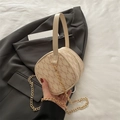 Mini cremeweiße Zylindertasche mit M-Muster und goldener Kettenriemen für Damen - Weiß