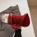 Vintage red baguette bag in glossy leather with bow tie strap detail for women - Burgundy