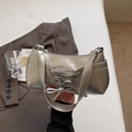 Silver metallic baguette bag with balletcore bow and lace-up details in Y2K style - Silver