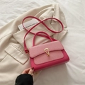 Chic rose red square handbag with lychee pattern leather and gold horseshoe buckle - Rose Pink