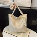 Bolso capazo beige de paja tejida con asas de cuerda de algodón y lazo de encaje - Blanco Roto